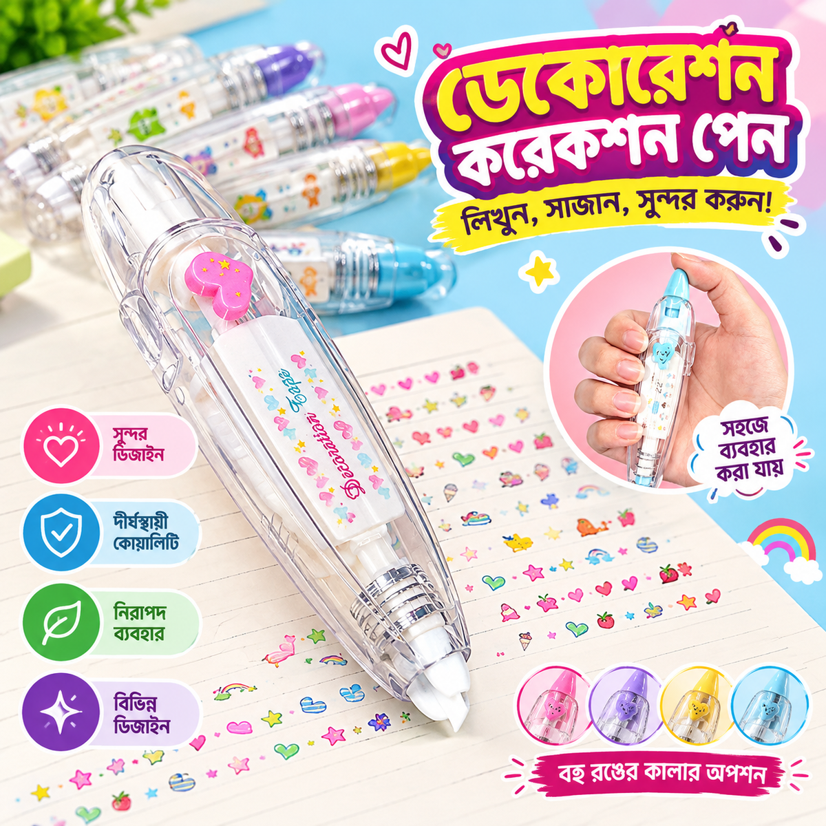 2PCs- Cute Sticker Tape Pen